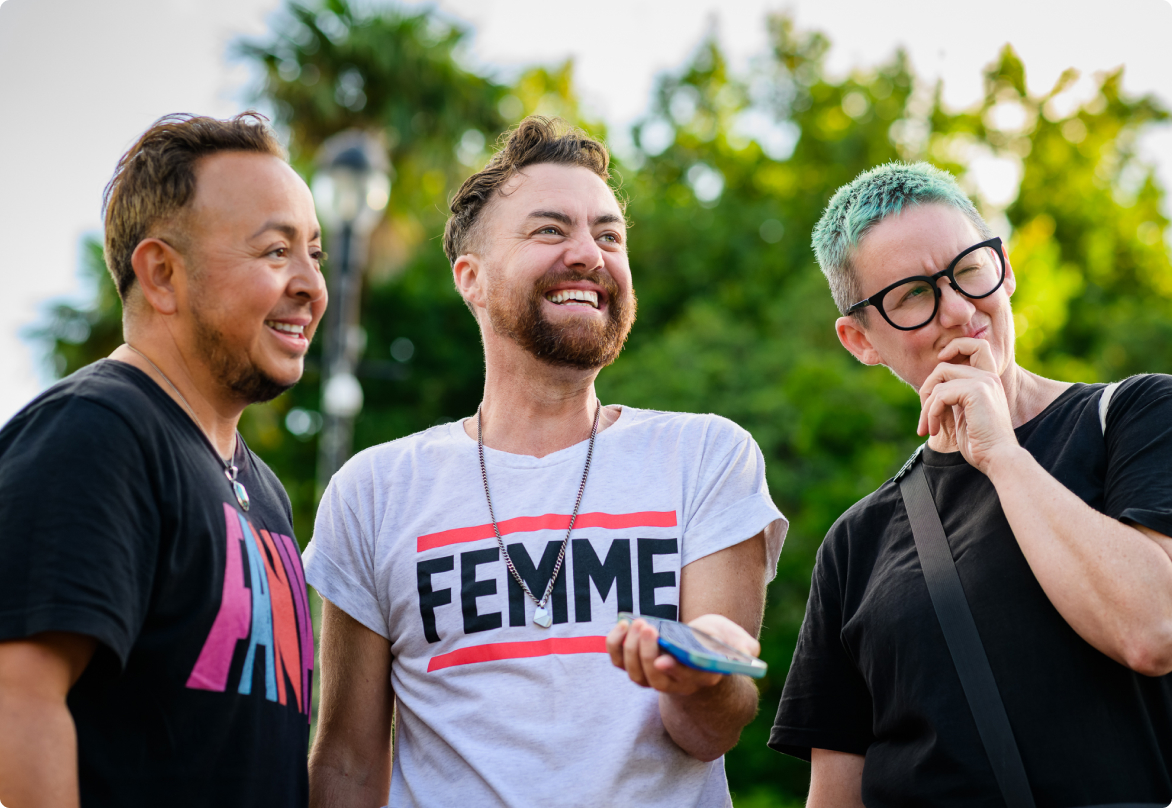 image of 3 people smiling while using the PickPath mobile app